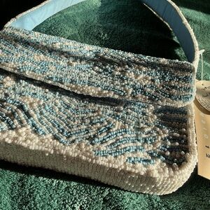 Beaded Mini Shoulder Bag – Blue & White Hand Beaded Purse NWT